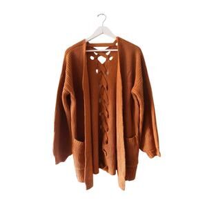 Orange Lace Up Chunky Cardigan Sweater NEW